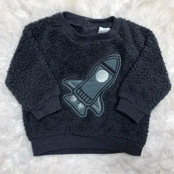 PL Baby Sweatshirt Rocket Ship Fuzzy Blue  Size 0-3 Months - Picture 1 of 16